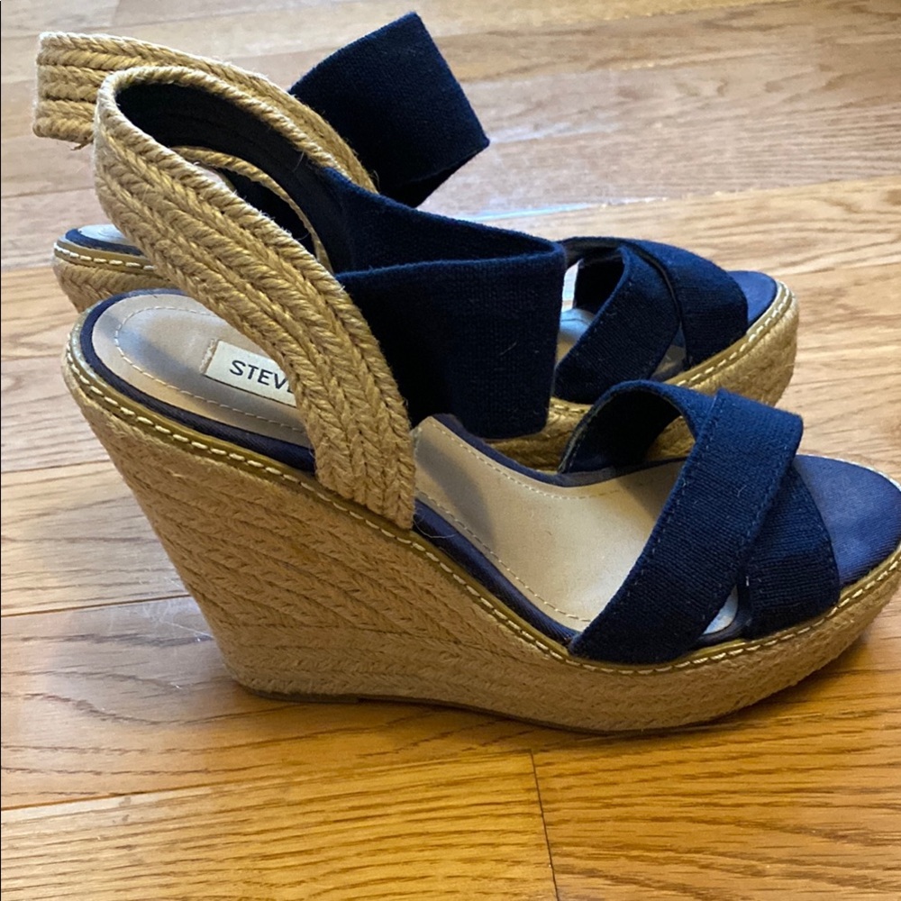 Steve Madden Navy Espadrille Wedge Sandals - Picture 4 of 9